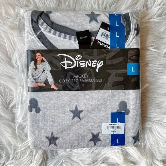 Disney Mickey Lounge Set Grey Star Cozy Pajamas Large - Picture 6 of 6